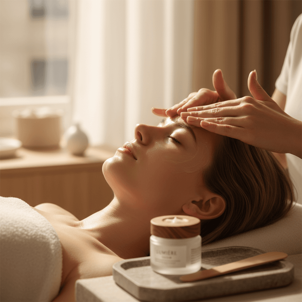 Client relaxing during a personalized facial treatment