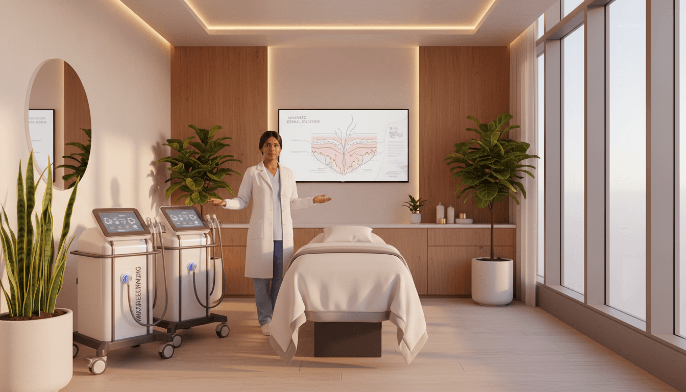 Clean and inviting facial treatment room with a professional bed and soft natural light